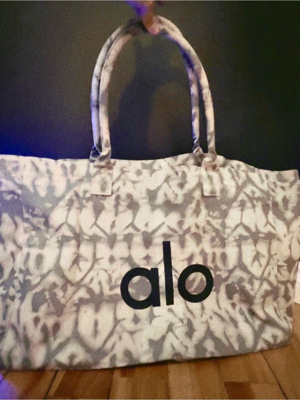 ALO Yoga Gray Tie-Dye Canvas Tote with Black Logo